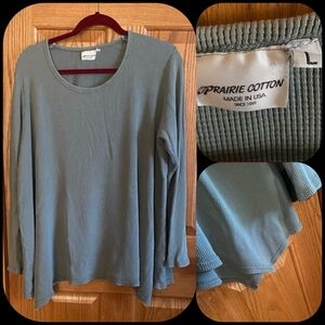 SIZE L Prairie Cotton Blue Oversized Long Sleeve Top